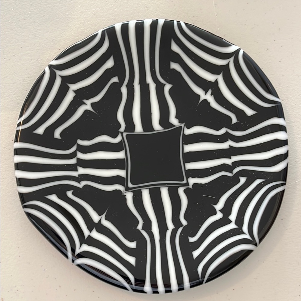 Fused glass Black and White Striped Decorative Plate - handmade